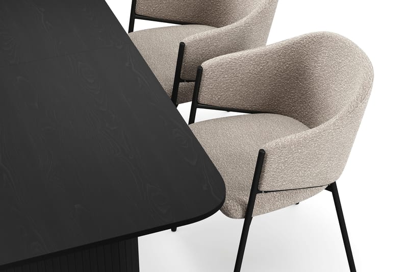 Kopparbo Ruokapöytä 180-240 cm Jatkettava 4 Filip Ruokatuolilla - Musta / Taupe Bouclé - Huonekalut - Pöytä & ruokailuryhmä - Ruokailuryhmä