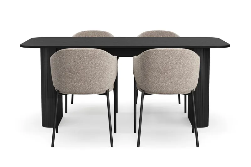 Kopparbo Ruokapöytä 180-240 cm Jatkettava 4 Filip Ruokatuolilla - Musta / Taupe Bouclé - Huonekalut - Pöytä & ruokailuryhmä - Ruokailuryhmä