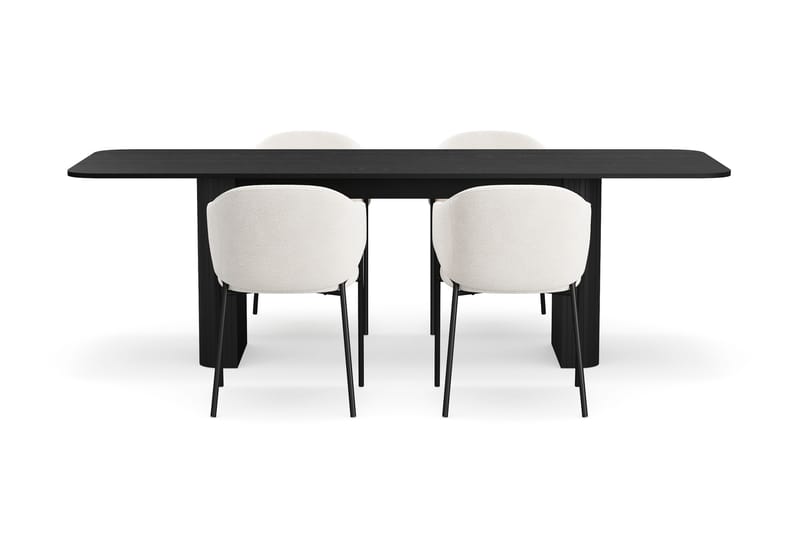 Kopparbo Ruokapöytä 180-240 cm Jatkettava 4 Filip Ruokatuolilla - Musta / Valkoinen Bouclé - Huonekalut - Pöytä & ruokailuryhmä - Ruokailuryhmä