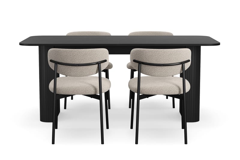 Kopparbo Ruokapöytä 180-240 cm Jatkettava 4 Lucy Ruokatuolilla - Musta / Greige Bouclé / Metallijalat Musta - Huonekalut - Pöytä & ruokailuryhmä - Ruokailuryhmä
