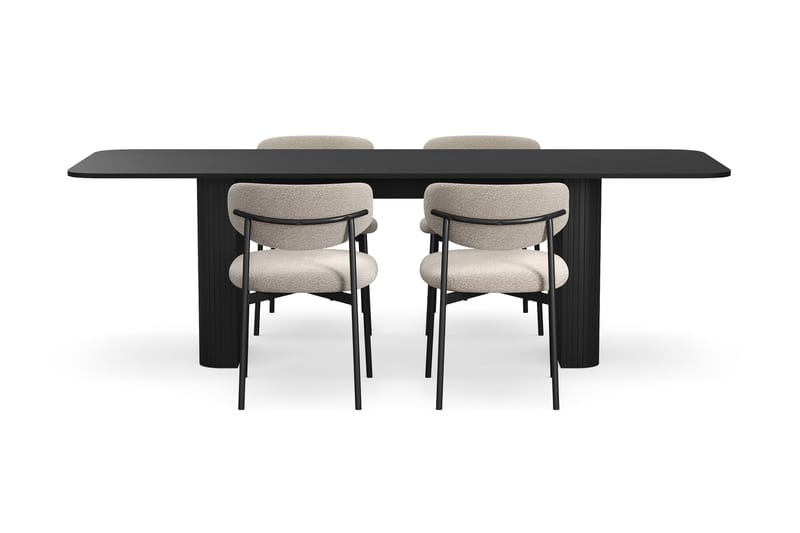 Kopparbo Ruokapöytä 180-240 cm Jatkettava 4 Lucy Ruokatuolilla - Musta / Greige Bouclé / Metallijalat Musta - Huonekalut - Pöytä & ruokailuryhmä - Ruokailuryhmä