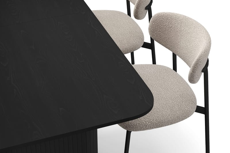 Kopparbo Ruokapöytä 180-240 cm Jatkettava 4 Lucy Ruokatuolilla - Musta / Greige Bouclé / Metallijalat Musta - Huonekalut - Pöytä & ruokailuryhmä - Ruokailuryhmä