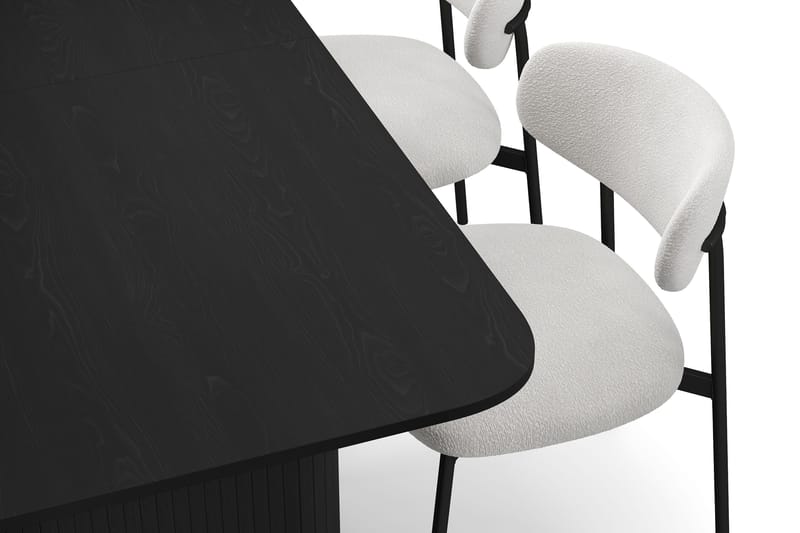 Kopparbo Ruokapöytä 180-240 cm Jatkettava 4 Lucy Ruokatuolilla - Musta / Valkoinen Bouclé / Metallijalat Musta - Huonekalut - Pöytä & ruokailuryhmä - Ruokailuryhmä