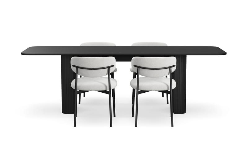 Kopparbo Ruokapöytä 180-240 cm Jatkettava 4 Lucy Ruokatuolilla - Musta / Valkoinen Bouclé / Metallijalat Musta - Huonekalut - Pöytä & ruokailuryhmä - Ruokailuryhmä