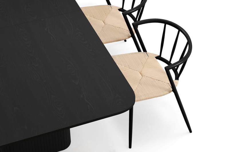 Kopparbo Ruokapöytä 180-240 cm Jatkettava 4 Winston Ruokatuolilla - Musta / Beige / Metallijalat Musta - Huonekalut - Pöytä & ruokailuryhmä - Ruokailuryhmä