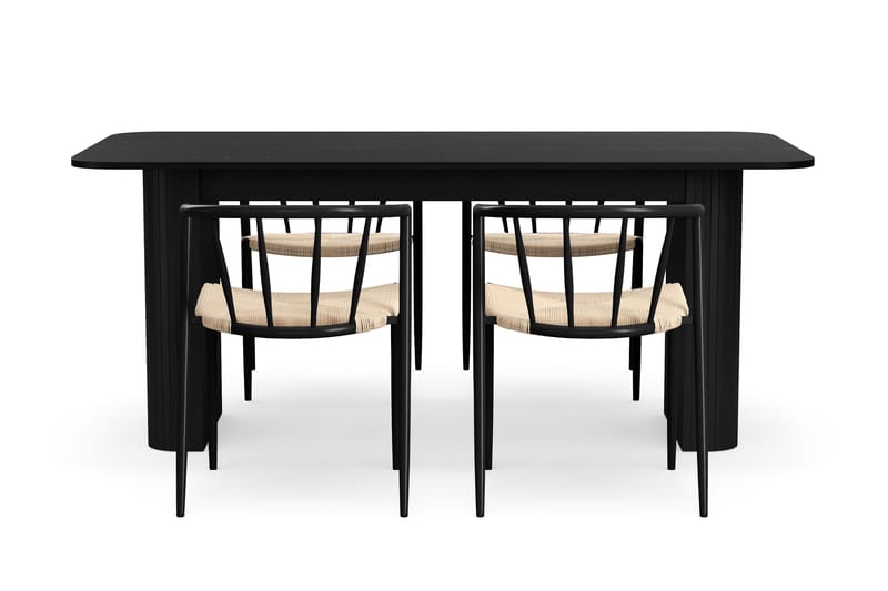 Kopparbo Ruokapöytä 180-240 cm Jatkettava 4 Winston Ruokatuolilla - Musta / Beige / Metallijalat Musta - Huonekalut - Pöytä & ruokailuryhmä - Ruokailuryhmä