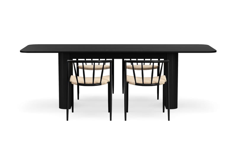 Kopparbo Ruokapöytä 180-240 cm Jatkettava 4 Winston Ruokatuolilla - Musta / Beige / Metallijalat Musta - Huonekalut - Pöytä & ruokailuryhmä - Ruokailuryhmä
