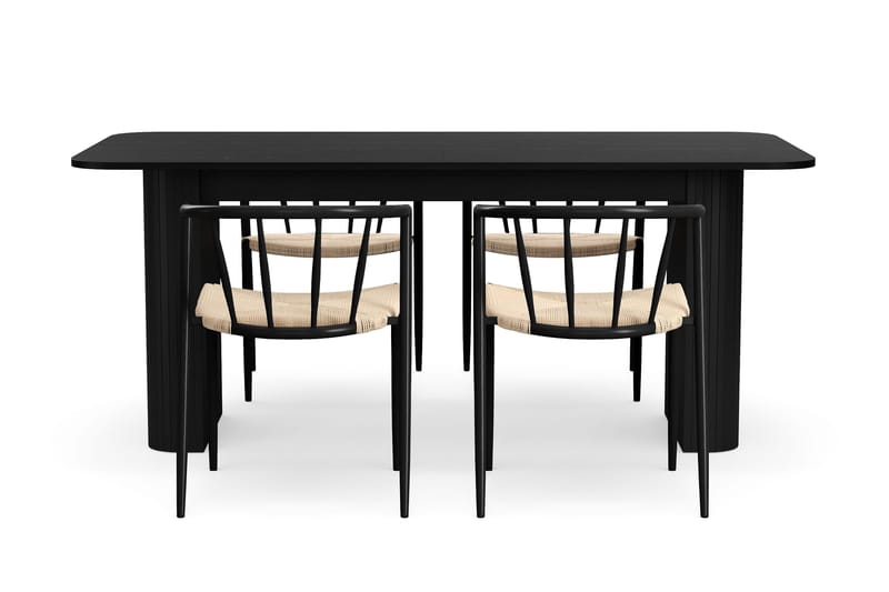 Kopparbo Ruokapöytä 180-240 cm Jatkettava 4 Winston Ruokatuolilla - Musta / Beige / Metallijalat Musta - Huonekalut - Pöytä & ruokailuryhmä - Ruokailuryhmä