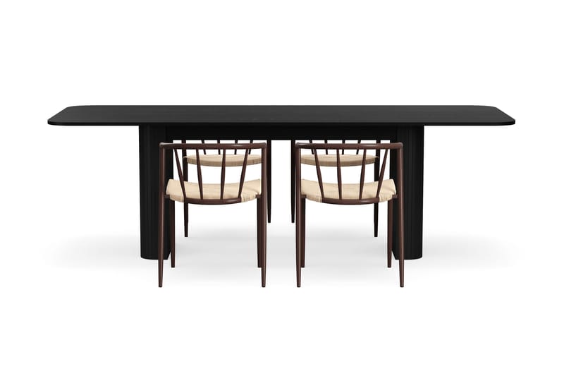 Kopparbo Ruokapöytä 180-240 cm Jatkettava 4 Winston Ruokatuolilla - Musta / Beige / Metallijalat Savutammi - Huonekalut - Pöytä & ruokailuryhmä - Ruokailuryhmä