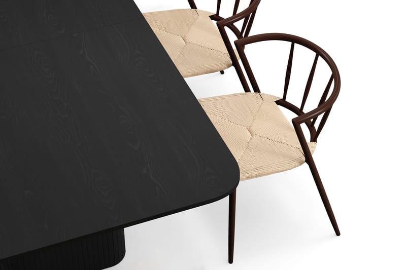 Kopparbo Ruokapöytä 180-240 cm Jatkettava 4 Winston Ruokatuolilla - Musta / Beige / Metallijalat Savutammi - Huonekalut - Pöytä & ruokailuryhmä - Ruokailuryhmä