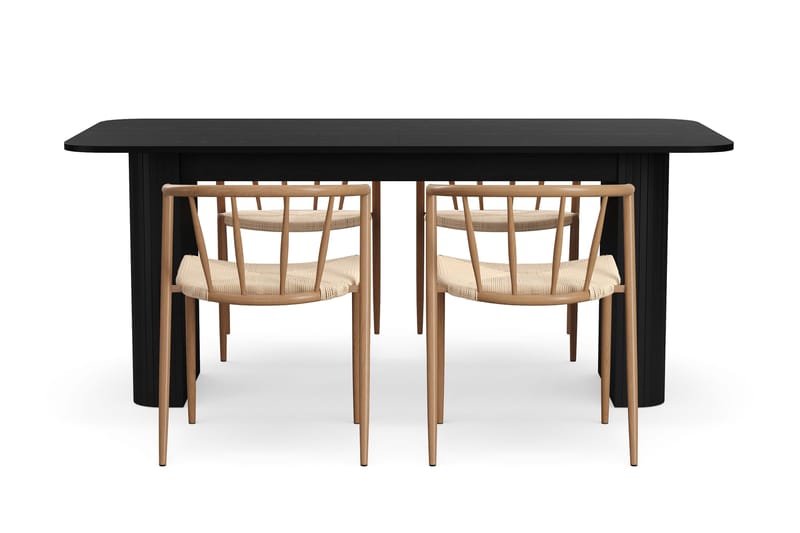 Kopparbo Ruokapöytä 180-240 cm Jatkettava 4 Winston Ruokatuolilla - Musta / Beige / Metallijalat Tammi - Huonekalut - Pöytä & ruokailuryhmä - Ruokailuryhmä