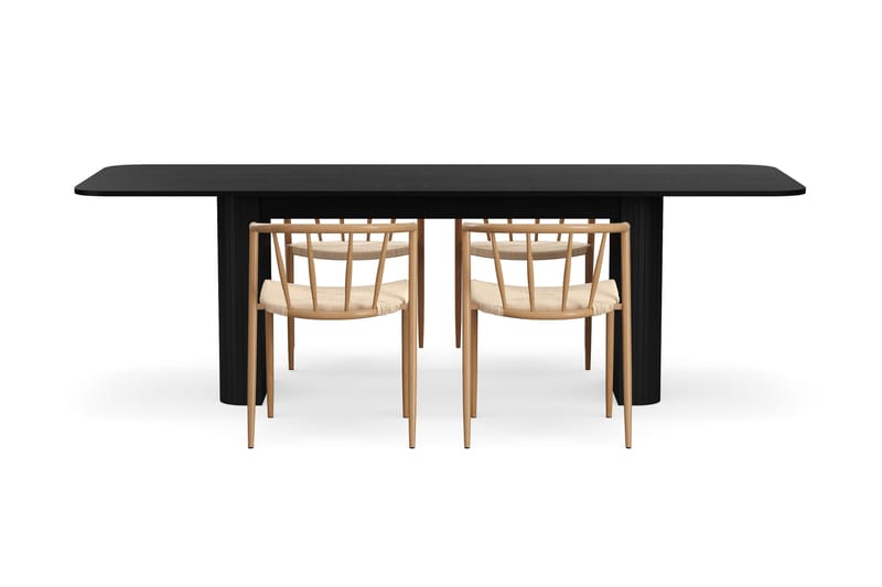 Kopparbo Ruokapöytä 180-240 cm Jatkettava 4 Winston Ruokatuolilla - Musta / Beige / Metallijalat Tammi - Huonekalut - Pöytä & ruokailuryhmä - Ruokailuryhmä