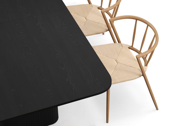 Kopparbo Ruokapöytä 180-240 cm Jatkettava 4 Winston Ruokatuolilla - Musta / Beige / Metallijalat Tammi - Huonekalut - Pöytä & ruokailuryhmä - Ruokailuryhmä