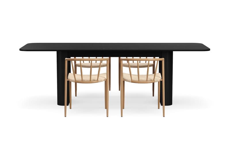 Kopparbo Ruokapöytä 180-240 cm Jatkettava 4 Winston Ruokatuolilla - Musta / Beige / Metallijalat Tammi - Huonekalut - Pöytä & ruokailuryhmä - Ruokailuryhmä