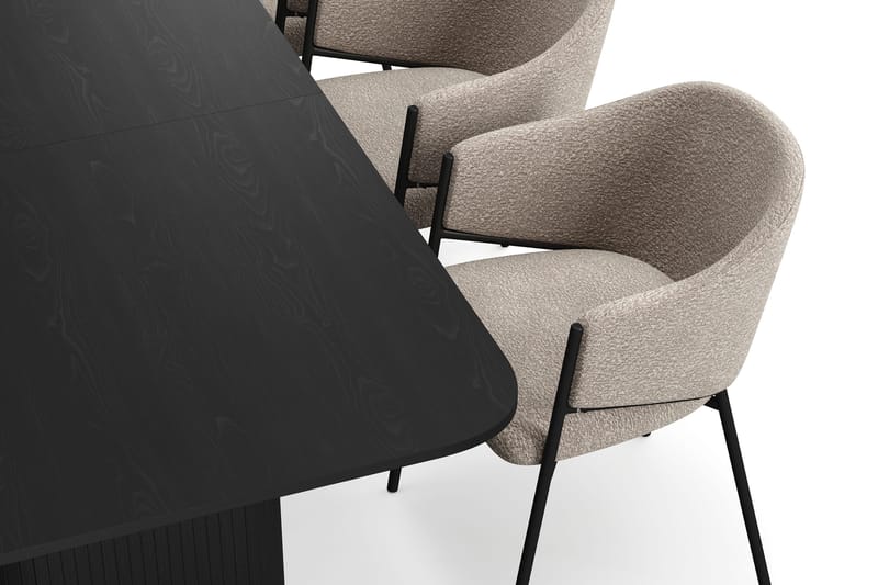 Kopparbo Ruokapöytä 180-240 cm Jatkettava 6 Filip Ruokatuolilla - Musta / Taupe Bouclé - Huonekalut - Pöytä & ruokailuryhmä - Ruokailuryhmä