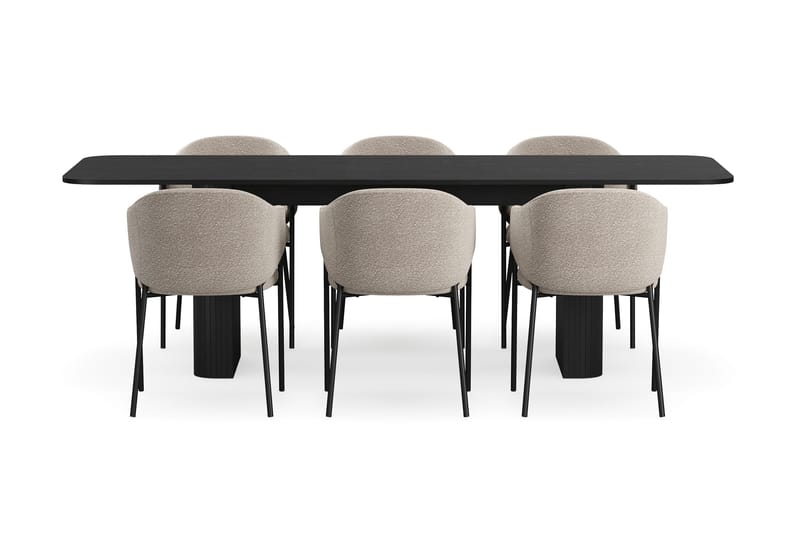 Kopparbo Ruokapöytä 180-240 cm Jatkettava 6 Filip Ruokatuolilla - Musta / Taupe Bouclé - Huonekalut - Pöytä & ruokailuryhmä - Ruokailuryhmä