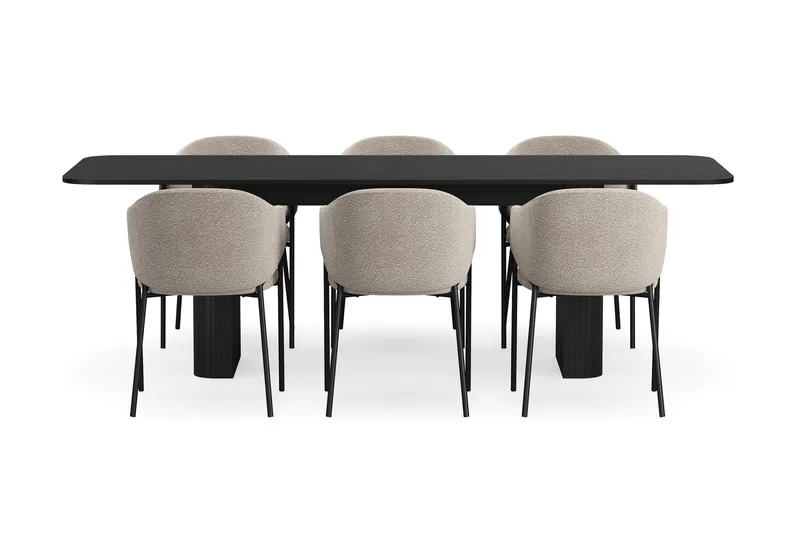 Kopparbo Ruokapöytä 180-240 cm Jatkettava 6 Filip Ruokatuolilla - Musta / Taupe Bouclé - Huonekalut - Pöytä & ruokailuryhmä - Ruokailuryhmä