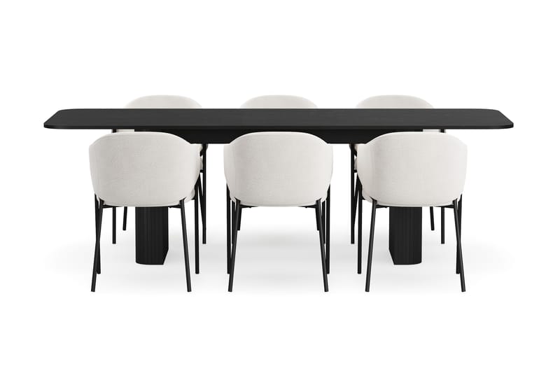 Kopparbo Ruokapöytä 180-240 cm Jatkettava 6 Filip Ruokatuolilla - Musta / Valkoinen Bouclé - Huonekalut - Pöytä & ruokailuryhmä - Ruokailuryhmä