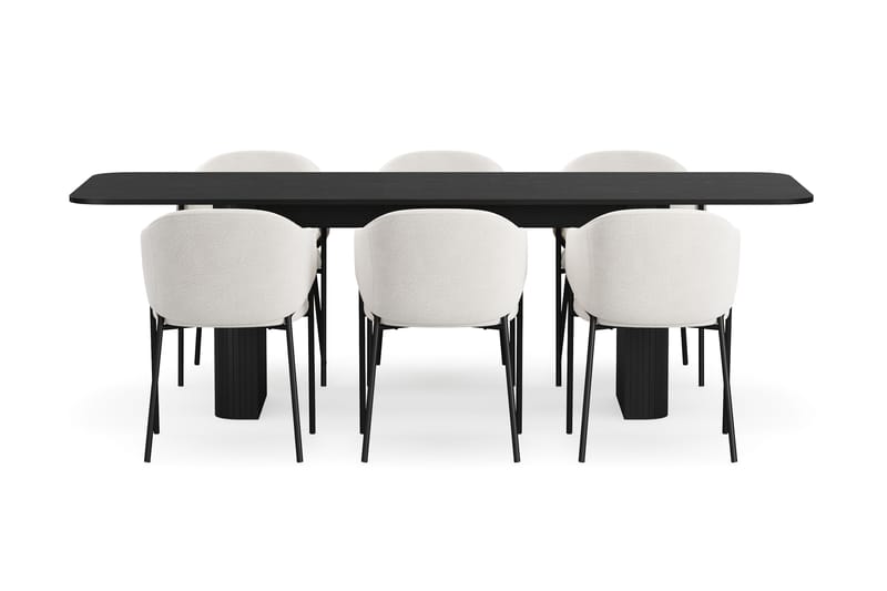 Kopparbo Ruokapöytä 180-240 cm Jatkettava 6 Filip Ruokatuolilla - Musta / Valkoinen Bouclé - Huonekalut - Pöytä & ruokailuryhmä - Ruokailuryhmä