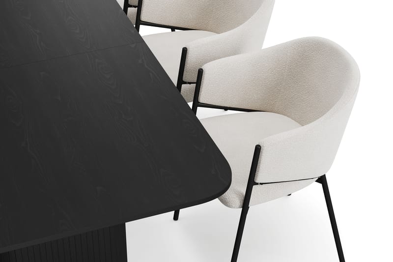 Kopparbo Ruokapöytä 180-240 cm Jatkettava 6 Filip Ruokatuolilla - Musta / Valkoinen Bouclé - Huonekalut - Pöytä & ruokailuryhmä - Ruokailuryhmä