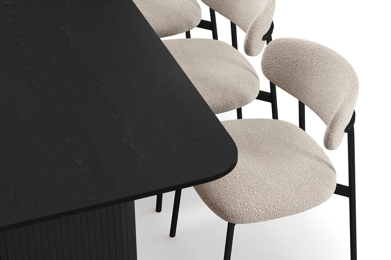 Kopparbo Ruokapöytä 180-240 cm Jatkettava 6 Lucy Ruokatuolilla - Musta / Greige Bouclé / Metallijalat Musta - Huonekalut - Pöytä & ruokailuryhmä - Ruokailuryhmä
