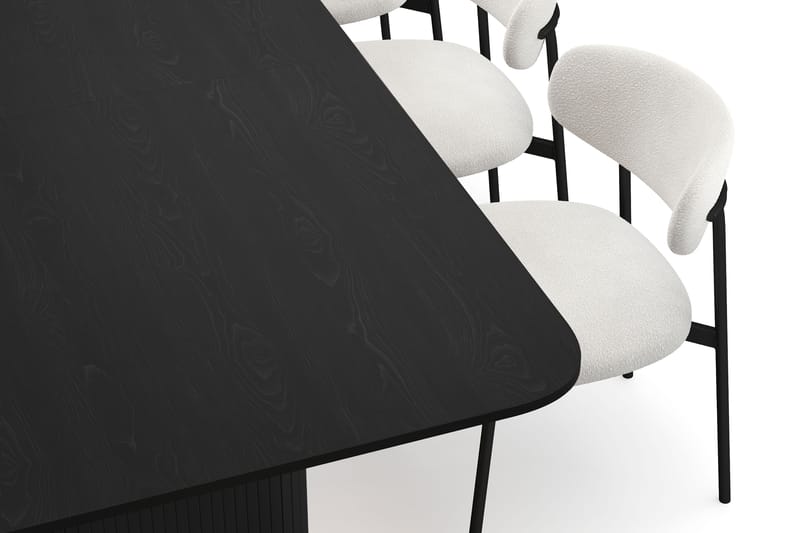 Kopparbo Ruokapöytä 180-240 cm Jatkettava 6 Lucy Ruokatuolilla - Musta / Valkoinen Bouclé / Metallijalat Musta - Huonekalut - Pöytä & ruokailuryhmä - Ruokailuryhmä