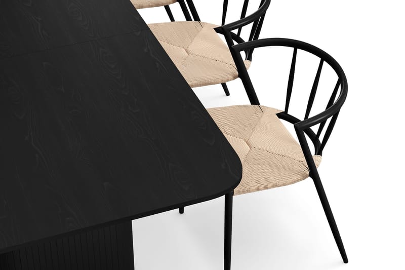 Kopparbo Ruokapöytä 180-240 cm Jatkettava 6 Winston Ruokatuolilla - Musta / Beige / Metallijalat Musta - Huonekalut - Pöytä & ruokailuryhmä - Ruokailuryhmä