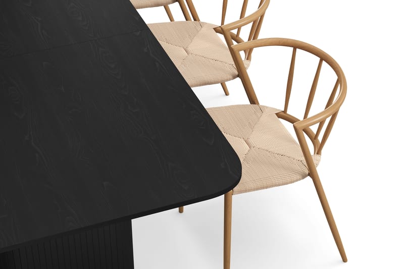 Kopparbo Ruokapöytä 180-240 cm Jatkettava 6 Winston Ruokatuolilla - Musta / Beige / Metallijalat Tammi - Huonekalut - Pöytä & ruokailuryhmä - Ruokailuryhmä