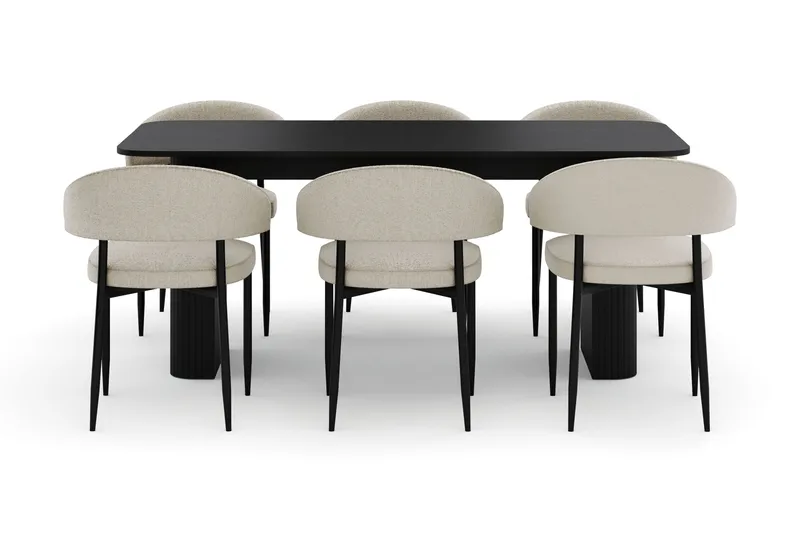 Kopparbo Ruokapöytä 180-240 cm Jatkettava ja 6 Sawako Tuolia - Musta - Huonekalut - Pöytä & ruokailuryhmä - Ruokailuryhmä