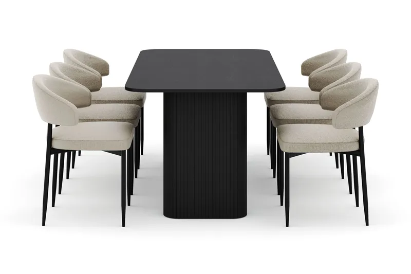 Kopparbo Ruokapöytä 180-240 cm Jatkettava ja 6 Sawako Tuolia - Musta - Huonekalut - Pöytä & ruokailuryhmä - Ruokailuryhmä