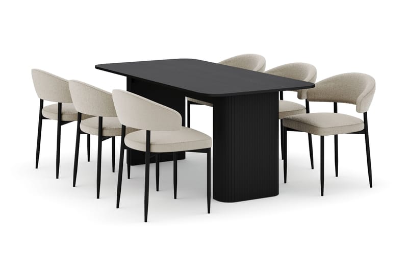 Kopparbo Ruokapöytä 180-240 cm Jatkettava ja 6 Sawako Tuolia, Musta