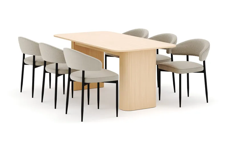 Kopparbo Ruokapöytä 180-240 cm Jatkettava ja 6 Sawako Tuolia - Valkoinen - Huonekalut - Pöytä & ruokailuryhmä - Ruokailuryhmä