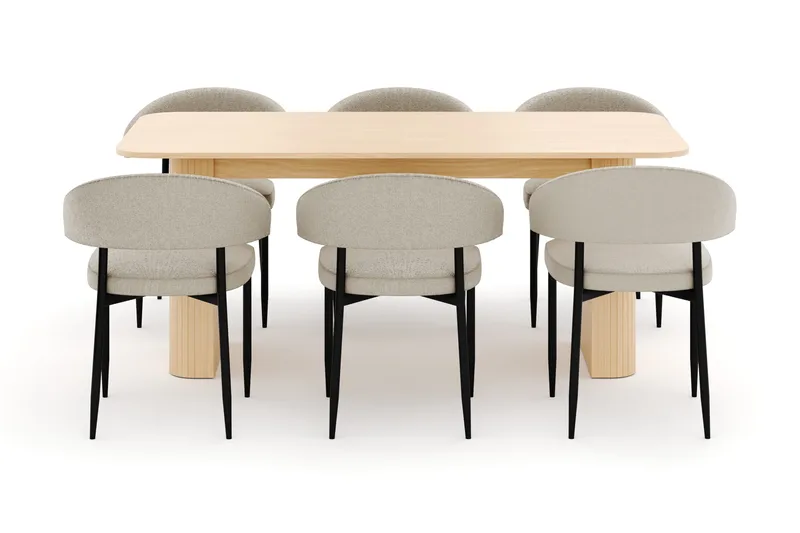 Kopparbo Ruokapöytä 180-240 cm Jatkettava ja 6 Sawako Tuolia - Valkoinen - Huonekalut - Pöytä & ruokailuryhmä - Ruokailuryhmä