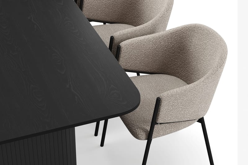 Kopparbo Ruokapöytä 200-260 cm Jatkettava 6 Filip Ruokatuolilla - Musta / Taupe Bouclé - Huonekalut - Pöytä & ruokailuryhmä - Ruokailuryhmä