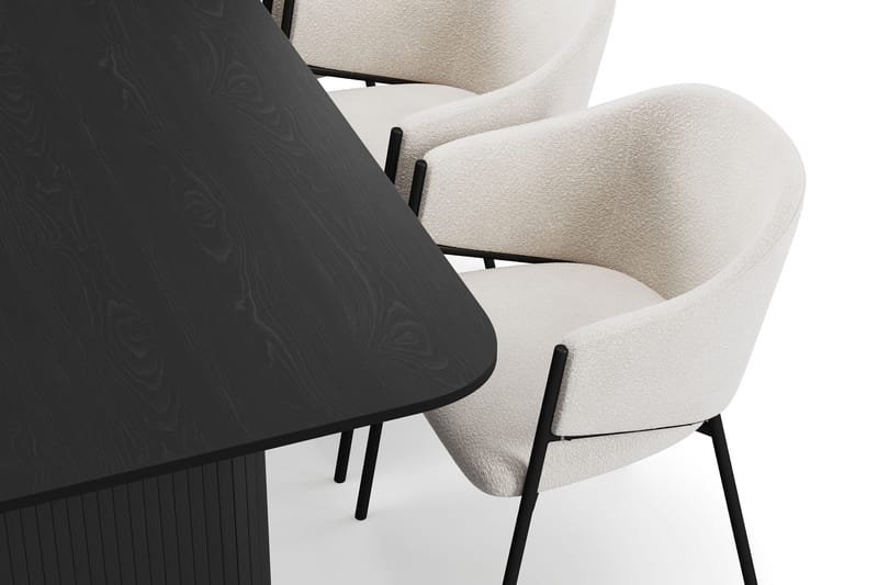 Kopparbo Ruokapöytä 200-260 cm Jatkettava 6 Filip Ruokatuolilla - Musta / Valkoinen Bouclé - Huonekalut - Pöytä & ruokailuryhmä - Ruokailuryhmä