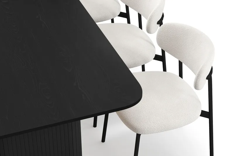 Kopparbo Ruokapöytä 200-260 cm Jatkettava 6 Lucy Ruokatuolilla - Musta / Valkoinen Bouclé / Metallijalat Musta - Huonekalut - Pöytä & ruokailuryhmä - Ruokailuryhmä