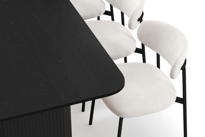 Kopparbo Ruokapöytä 200-260 cm Jatkettava 6 Lucy Ruokatuolilla - Musta / Valkoinen Bouclé / Metallijalat Musta - Huonekalut - Pöytä & ruokailuryhmä - Ruokailuryhmä