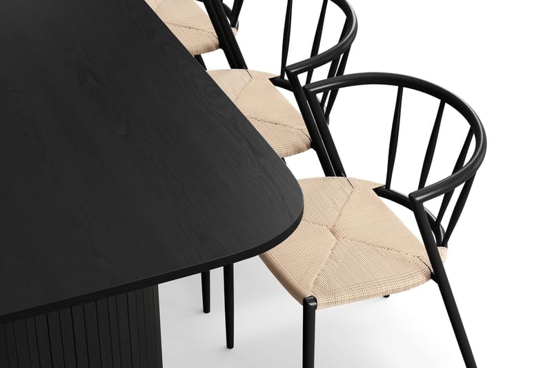 Kopparbo Ruokapöytä 200-260 cm Jatkettava 6 Winston Ruokatuolilla - Musta / Beige / Metallijalat Musta - Huonekalut - Pöytä & ruokailuryhmä - Ruokailuryhmä