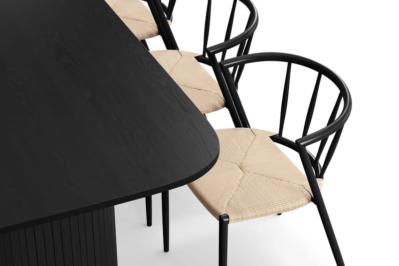 Kopparbo Ruokapöytä 200-260 cm Jatkettava 6 Winston Ruokatuolilla - Musta / Beige / Metallijalat Musta - Huonekalut - Pöytä & ruokailuryhmä - Ruokailuryhmä
