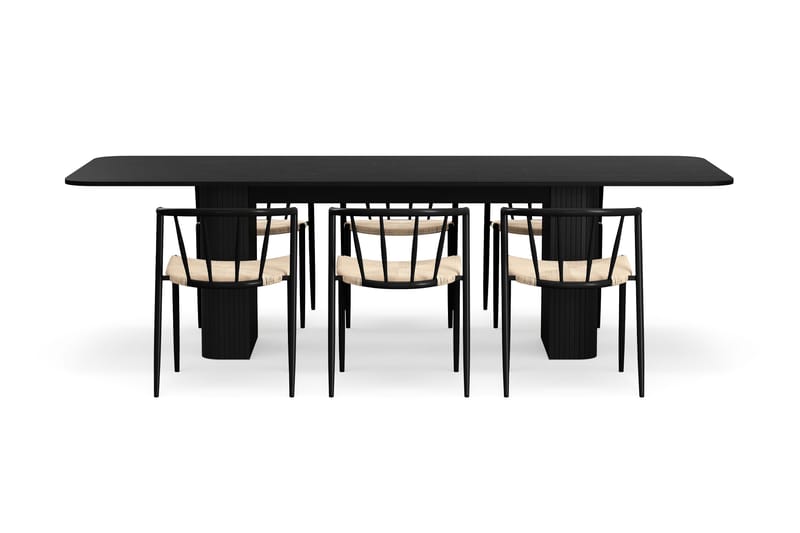 Kopparbo Ruokapöytä 200-260 cm Jatkettava 6 Winston Ruokatuolilla - Musta / Beige / Metallijalat Musta - Huonekalut - Pöytä & ruokailuryhmä - Ruokailuryhmä
