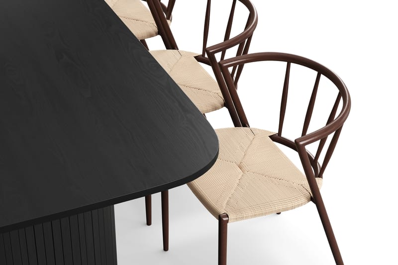 Kopparbo Ruokapöytä 200-260 cm Jatkettava 6 Winston Ruokatuolilla - Musta / Beige / Metallijalat Savutammi - Huonekalut - Pöytä & ruokailuryhmä - Ruokailuryhmä