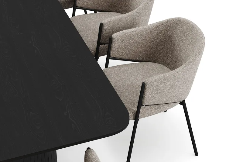 Kopparbo Ruokapöytä 200-260 cm Jatkettava 8 Filip Ruokatuolilla - Musta / Taupe Bouclé - Huonekalut - Pöytä & ruokailuryhmä - Ruokailuryhmä