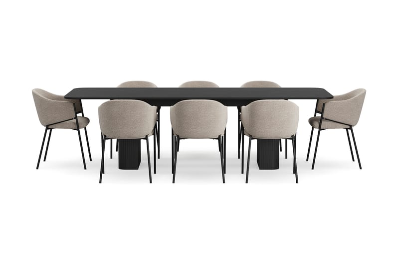 Kopparbo Ruokapöytä 200-260 cm Jatkettava 8 Filip Ruokatuolilla - Musta / Taupe Bouclé - Huonekalut - Pöytä & ruokailuryhmä - Ruokailuryhmä