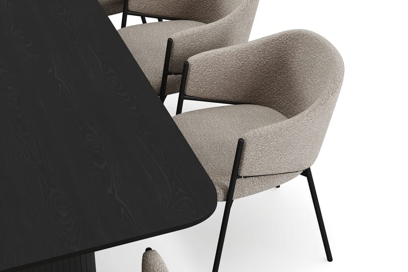 Kopparbo Ruokapöytä 200-260 cm Jatkettava 8 Filip Ruokatuolilla - Musta / Taupe Bouclé - Huonekalut - Pöytä & ruokailuryhmä - Ruokailuryhmä