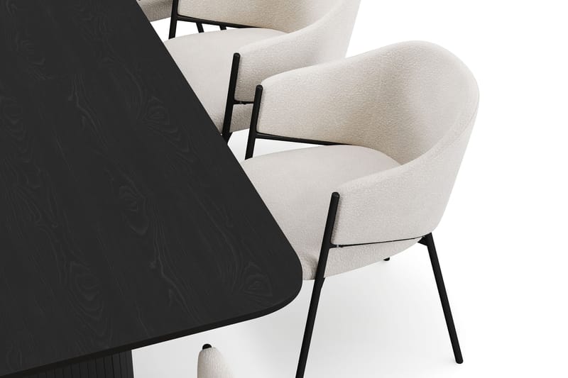 Kopparbo Ruokapöytä 200-260 cm Jatkettava 8 Filip Ruokatuolilla - Musta / Valkoinen Bouclé - Huonekalut - Pöytä & ruokailuryhmä - Ruokailuryhmä