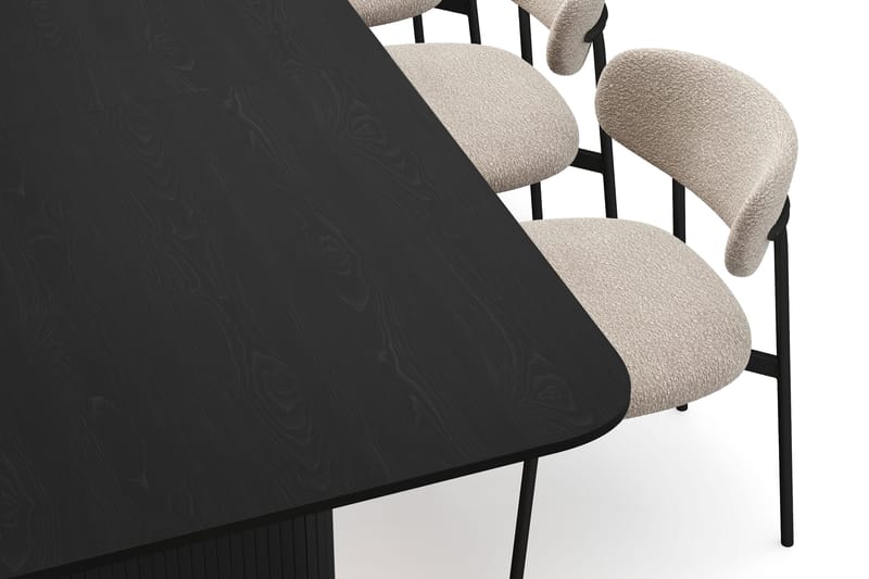 Kopparbo Ruokapöytä 200-260 cm Jatkettava 8 Lucy Ruokatuolilla - Musta / Greige Bouclé / Metallijalat Musta - Huonekalut - Pöytä & ruokailuryhmä - Ruokailuryhmä