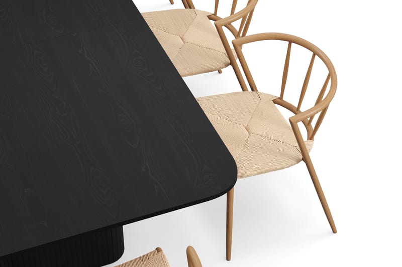 Kopparbo Ruokapöytä 200-260 cm Jatkettava 8 Winston Ruokatuolilla - Musta / Beige / Metallijalat Tammi - Huonekalut - Pöytä & ruokailuryhmä - Ruokailuryhmä