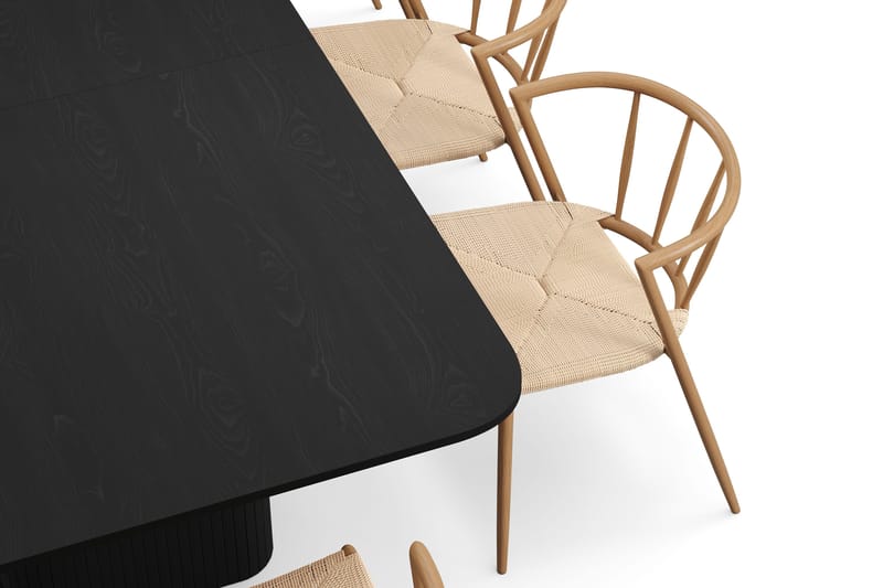 Kopparbo Ruokapöytä 200-260 cm Jatkettava 8 Winston Ruokatuolilla - Musta / Beige / Metallijalat Tammi - Huonekalut - Pöytä & ruokailuryhmä - Ruokailuryhmä