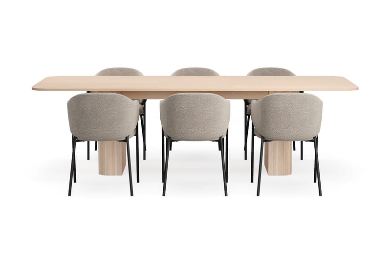 Kopparbo Ruokapöytä 200-260 cm Jatkettava lisälevyllä 6 Filip Ruokatuolilla - Valkoinen / Taupe Bouclé - Huonekalut - Pöytä & ruokailuryhmä - Ruokailuryhmä