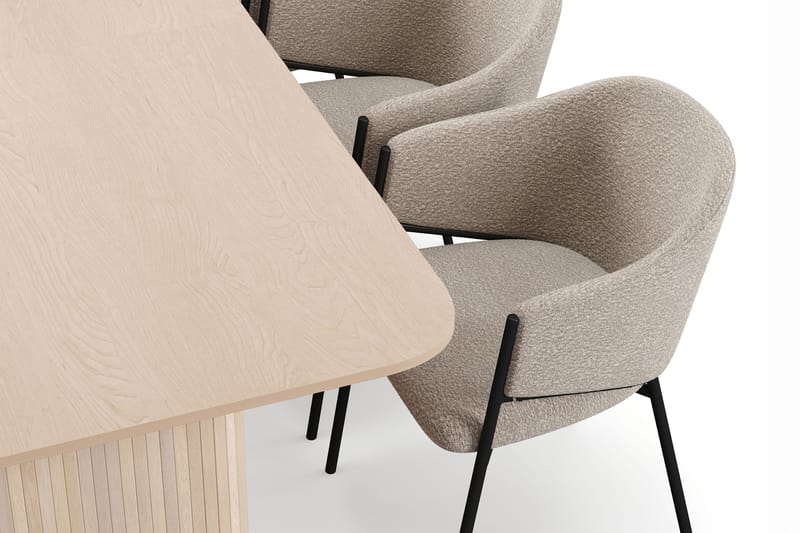 Kopparbo Ruokapöytä 200-260 cm Jatkettava lisälevyllä 6 Filip Ruokatuolilla - Valkoinen / Taupe Bouclé - Huonekalut - Pöytä & ruokailuryhmä - Ruokailuryhmä